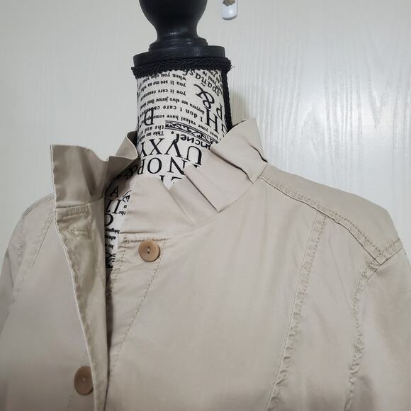 Eileen Fisher Lightweight Jacket Ruffle Collar Tan Field Jacket Stretch Medium - Picture 3 of 13